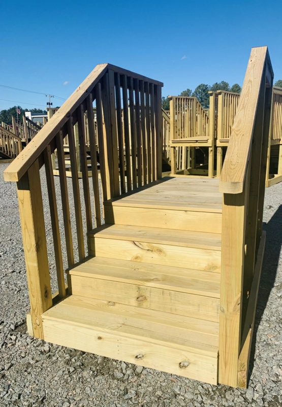 Prebuilt Wooden Deck Stairs with Integrated Stoop