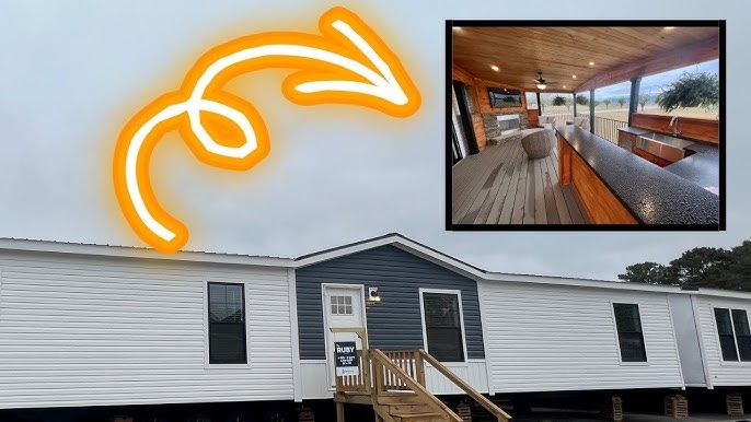 Prefab Home Deck with Outdoor Kitchen and Wood Ceiling Layout