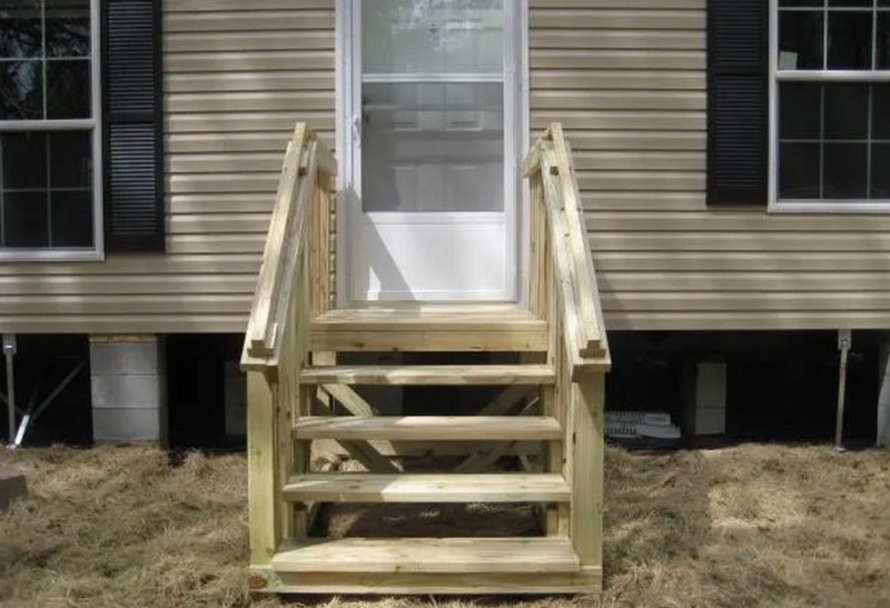 Pressure-Treated Wood Exterior Stairs with Dual Handrails