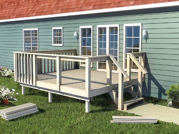 Raised Wood Deck with Wraparound Railing and Stairs