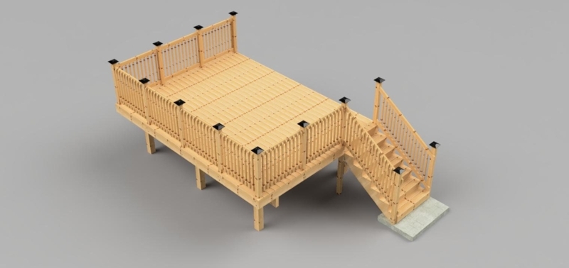 Raised Wooden Deck with Black Post Caps
