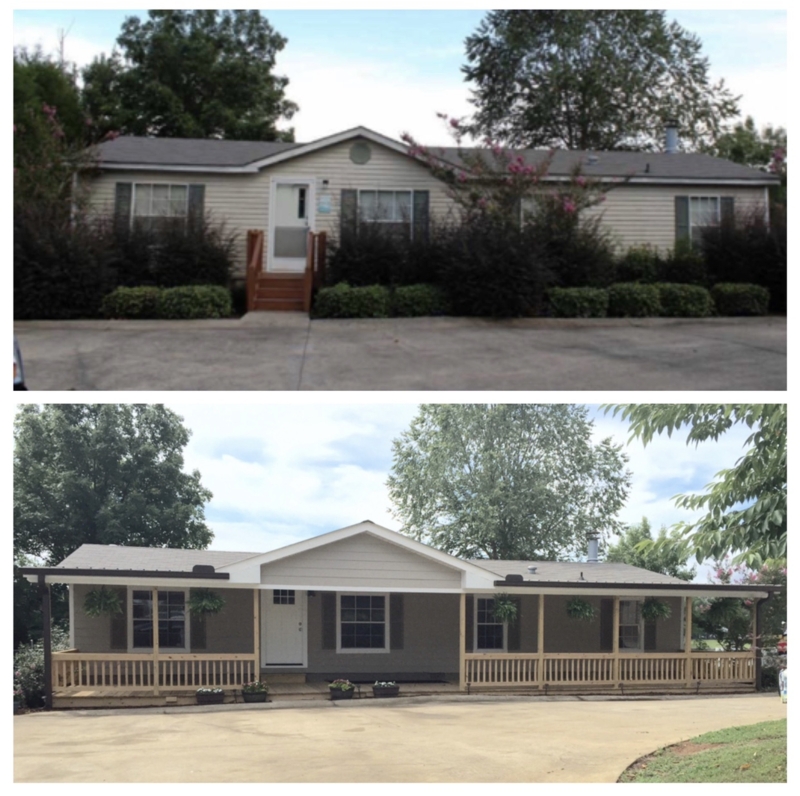 Ranch House Exterior Renovation with Wide Natural Wood Front Porch