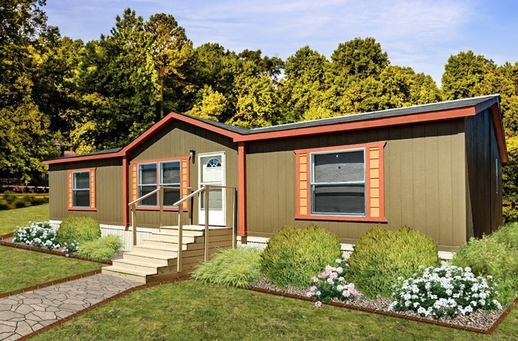 Ranch Style Home Olive Green Exterior Terracotta Trim Gabled Porch