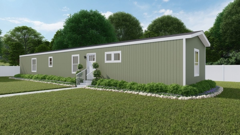 Ranch Style Manufactured Home in Sage Green with Vertical Siding