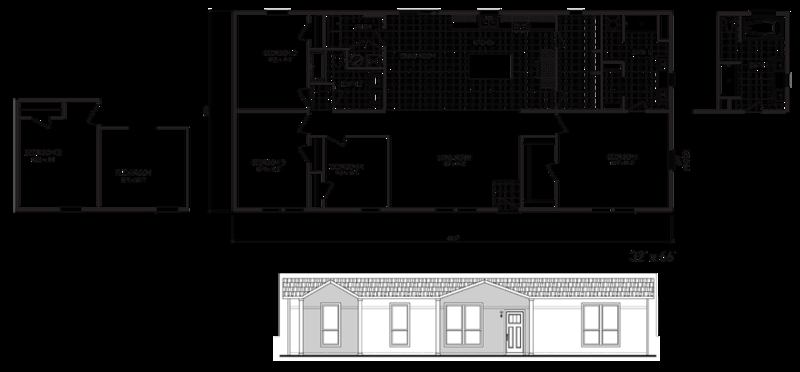 Ranch Style Manufactured Home Plan including Exterior Elevation View
