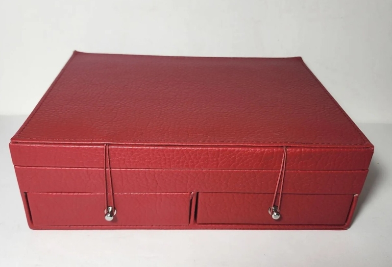 Red Jewelry Box Pebbled Finish Elastic Cord Closure Two Drawers
