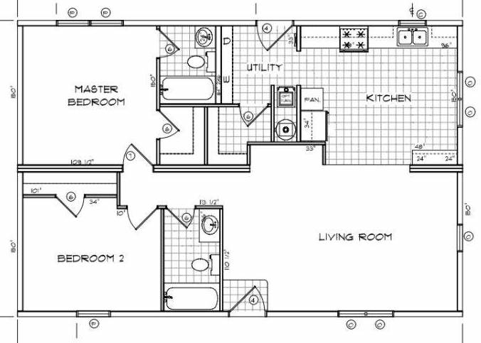 Residential Floor Plan Efficient Two Bedroom Split Layout Utility