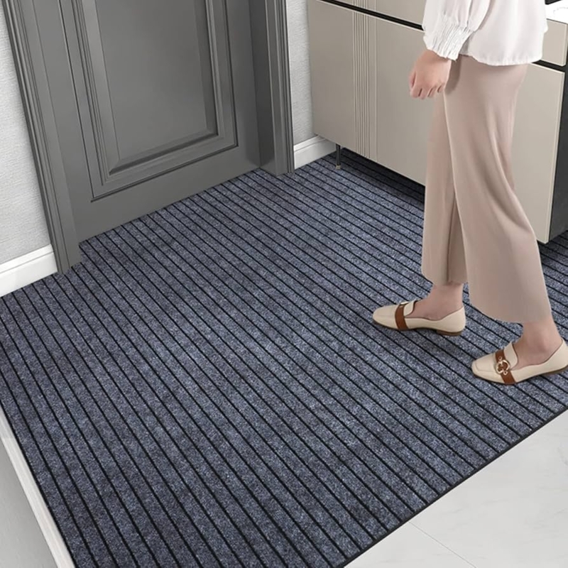 Ribbed Runner Rug Slate Grey Cuttable Edge Modern Entryway