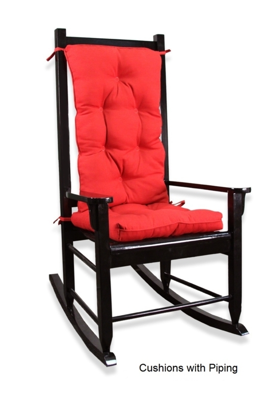 Rocking Chair Cushion Set, Red Tufted Backrest with Piping Trim Details
