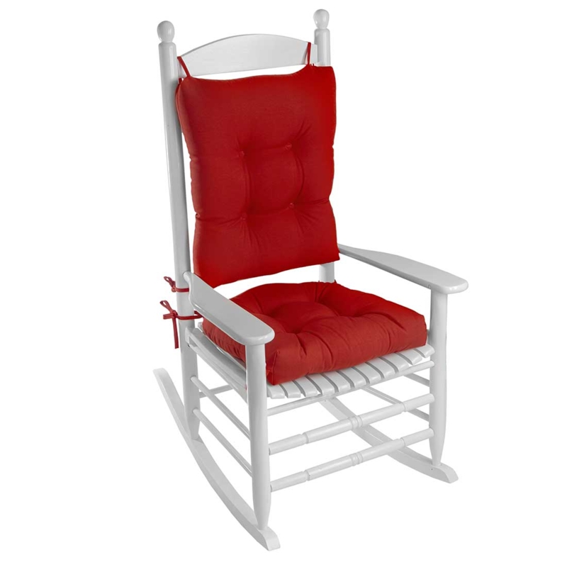 Rocking Chair Cushion Set, Vibrant Red Tufted Fabric with Tie-On Straps