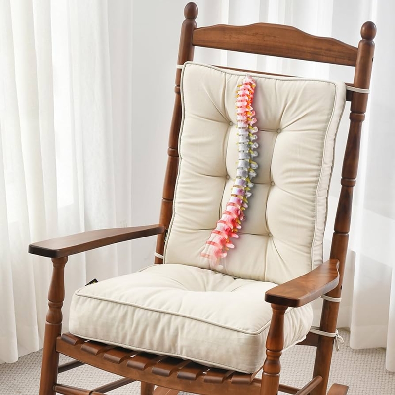 Rocking Chair Cushions Cream Tufted Fabric Tie On Straps Traditional