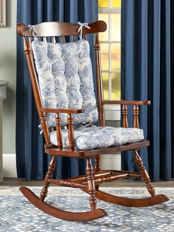 Rocking Chair Pads Blue Toile Pattern Tufted Traditional Farmhouse
