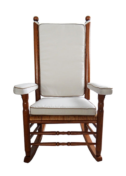 Rocking Chair Pads White Padded Armrests Contrast Piping Tall Back