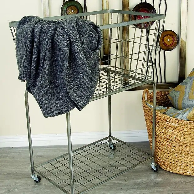 Rolling Laundry Cart, Antique Metal Finish, Two-Tier Design with Shelf