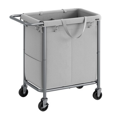 Rolling Laundry Sorter Grey Two Section Push Handle Utility