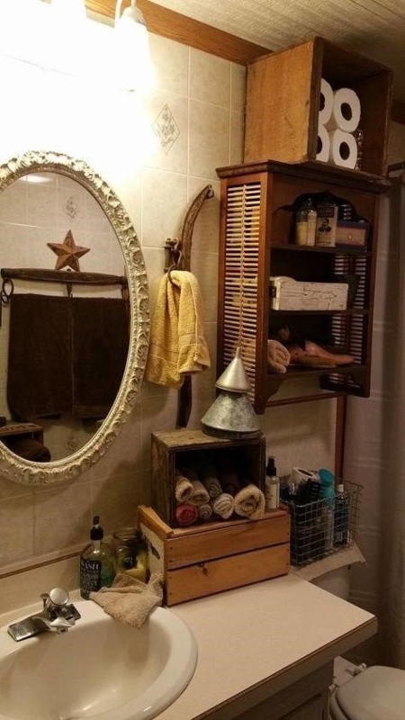 Rustic Bathroom Storage with Repurposed Wooden Crates