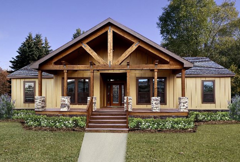 Rustic Craftsman Porch with Timber Gable Truss and Stone Pillar Bases