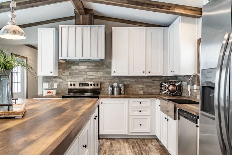 Rustic Kitchen with Exposed Beams and Butcher Block Countertops