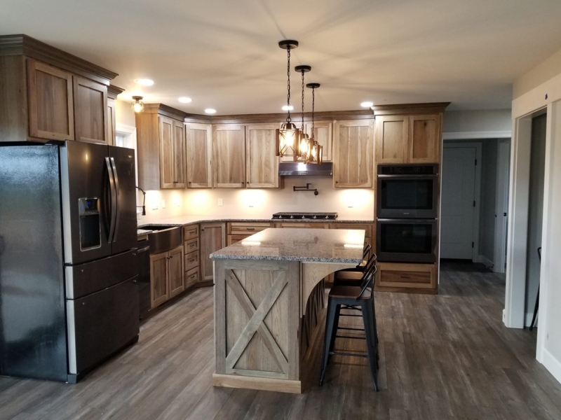 Rustic Kitchen with Wood Cabinets and Island X-Brace Detail