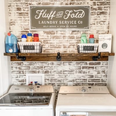Rustic Laundry Room Shelf Ideas with Industrial Pipe Bracket Shelving