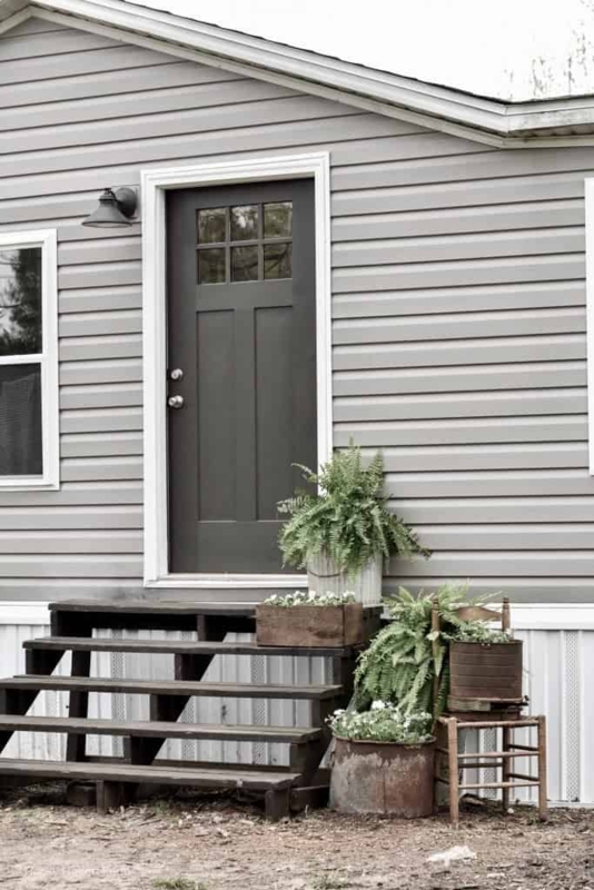 Rustic Modern Farmhouse Exterior with Dark Charcoal Front Door