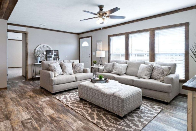 Rustic Wood Trim Windows in a Farmhouse Living Room