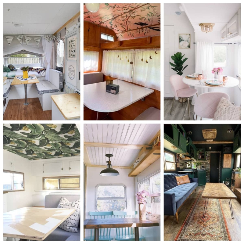 RV Interior: Bohemian Camper Ceiling Ideas with Patterned Wallpaper