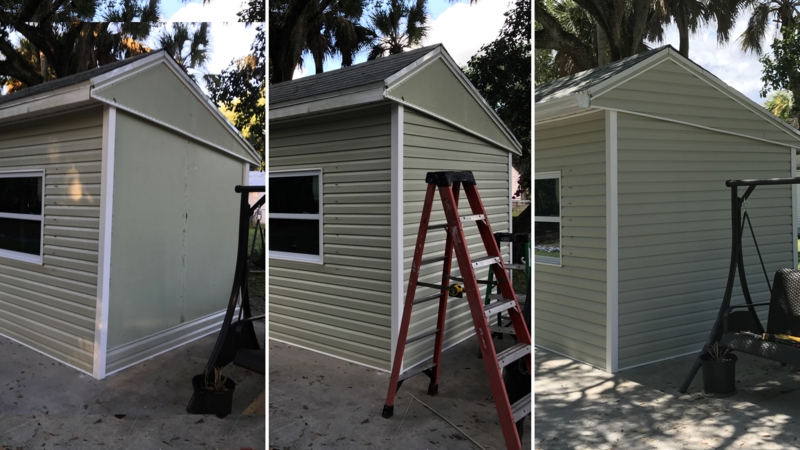 Sage Green Vinyl Siding Project on a Small Outdoor Shed