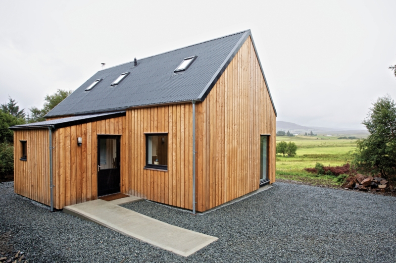 Scandinavian Style Modular Home: Vertical Wood Cladding, Metal Roof