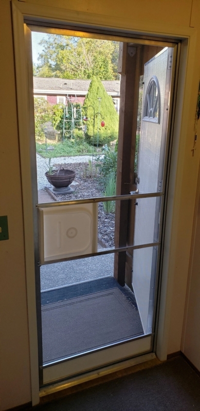 Screen Door Integrated White Panel Horizontal Crossbars Mobile Home