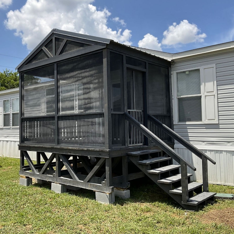 Screened Porch with Charcoal Stain and Gable Roof Addition