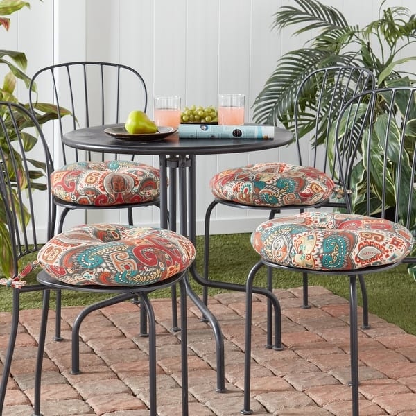 Seat Cushion: Bohemian Paisley Round Tufted in Terracotta Turquoise