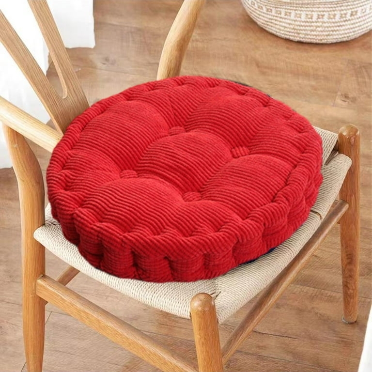 Seat Cushion Round Vibrant Red Ribbed Texture Thick Tufted Design