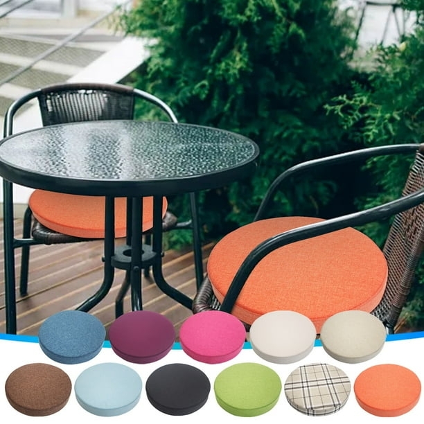 Seat Cushion: Vibrant Orange Woven Fabric Thick Round Patio Pads