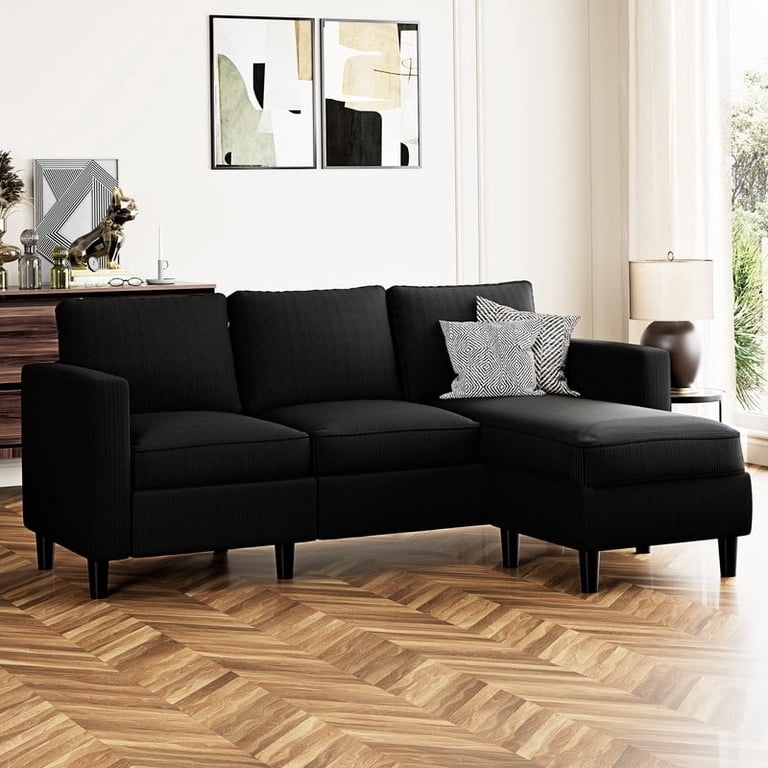 Sectional Sofa Reversible Chaise Linen-Like Fabric L-Shaped Couch Styling