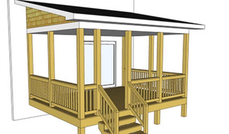Shed Roof Porch Plan with White Trim Accents