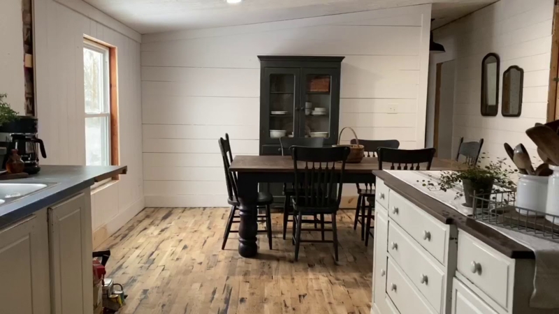Shiplap Dining Room Set with Black Spindle Chairs