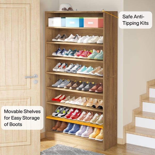 Shoe Cabinet: Adjustable 9-Tier Wood-Toned Boot Storage Solution