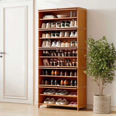 Shoe Cabinet: Bamboo-Like 10-Tier with Flip-Up Doors
