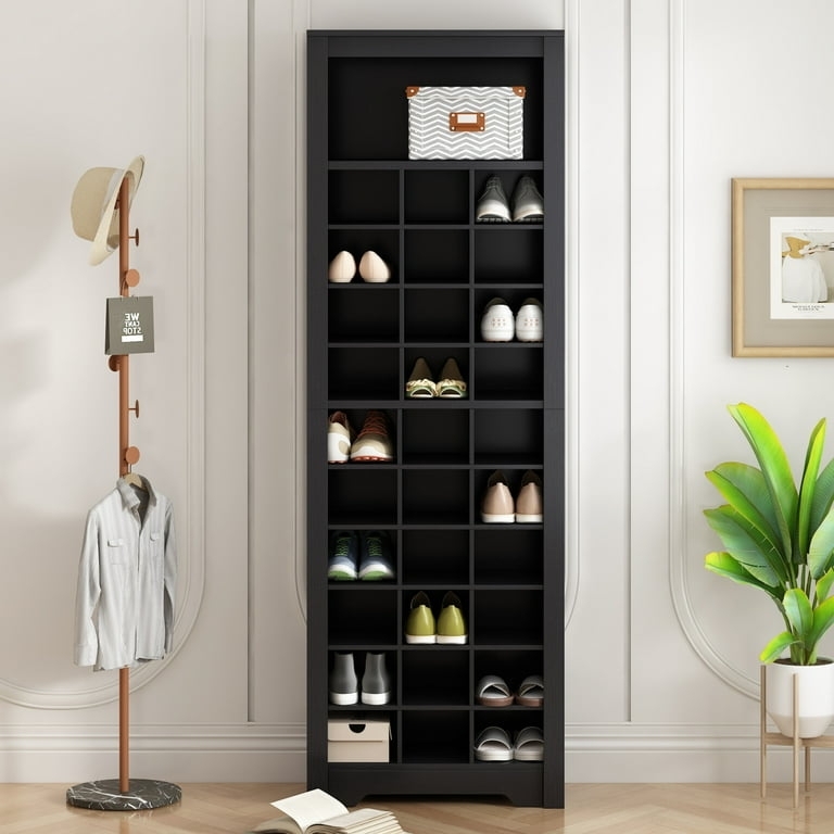 Shoe Cabinet Black Vertical 30 Compartment Cubby Organizer