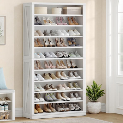 Shoe Cabinet: Farmhouse 10-Tier Open Shelving with X-Side Bracing