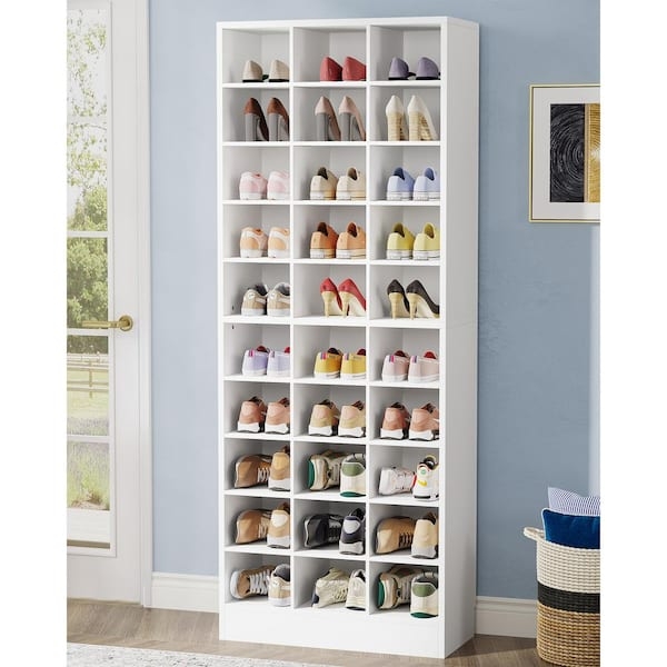 Shoe Rack 30 Cubbies White Manufactured Wood Mudroom System