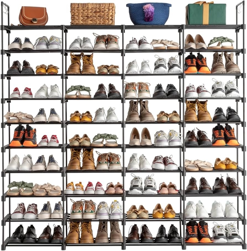 Shoe Rack 4 Column Layout Black 10 Tier High Capacity Shelf