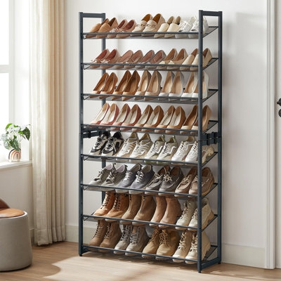 Shoe Rack Angled Mesh Shelves Black Eight Tier Slanted Display