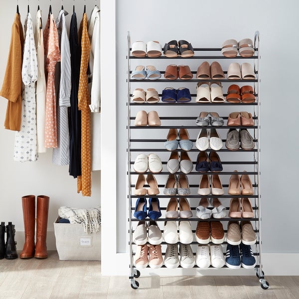 Shoe Rack Chrome Metal Rolling Casters 10 Tier High Capacity
