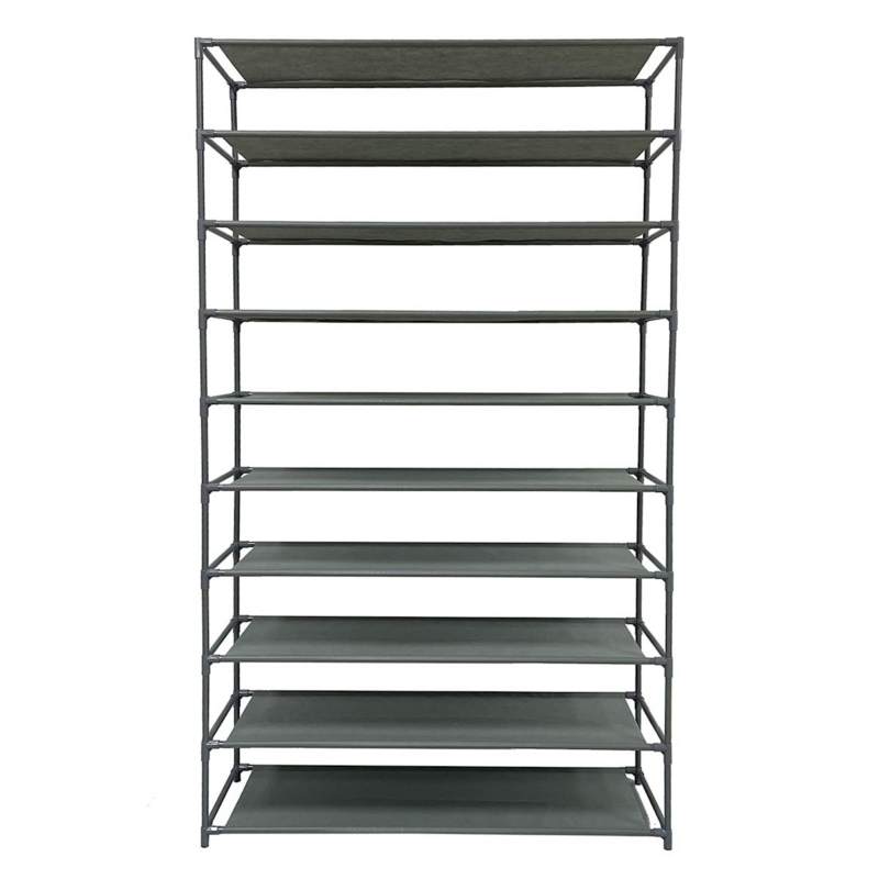 Shoe Rack Fabric Shelves Light Grey 10 Tier Slim Profile Tall Storage
