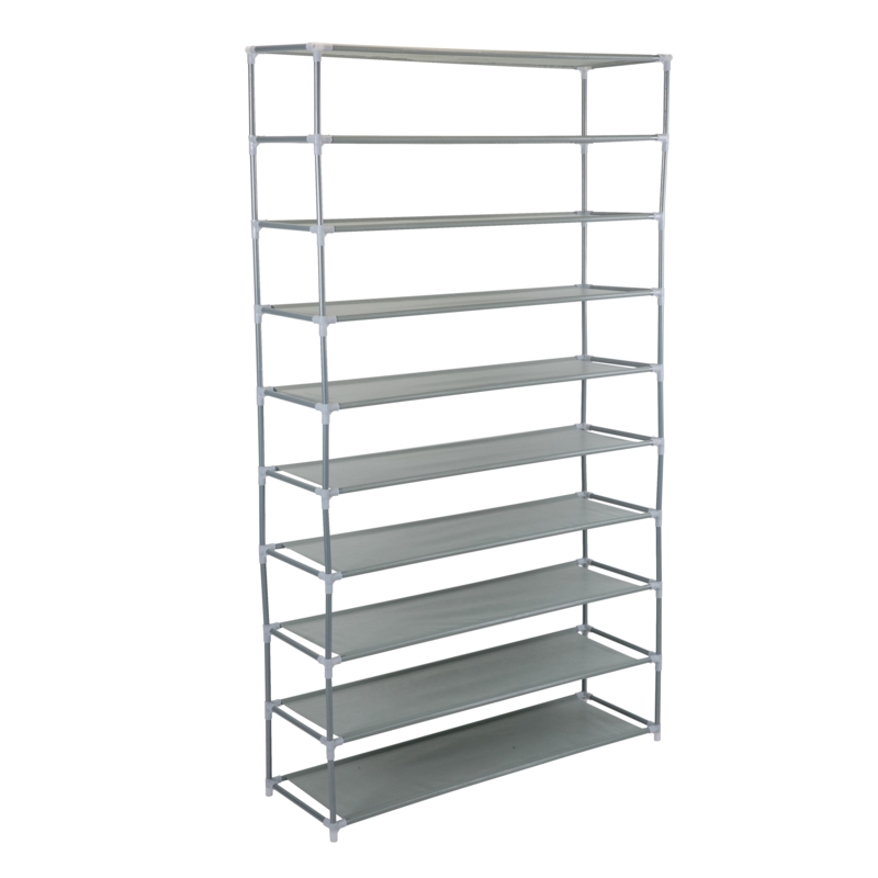 Shoe Rack Gray Fabric Shelves Silver Ten Tiers Lightweight Organizer