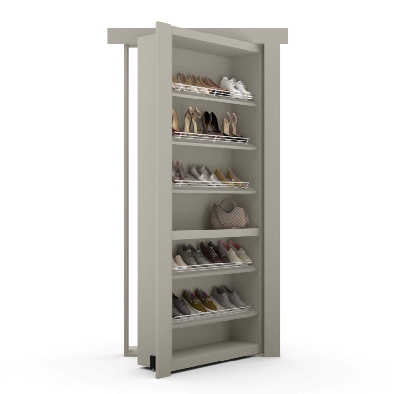 Shoe Rack Grey Hidden Door Pivot Swing Full Height Shelving