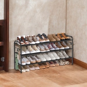Shoe Rack Matte Black Fabric Tiers Side Hooks 3 Level Slim