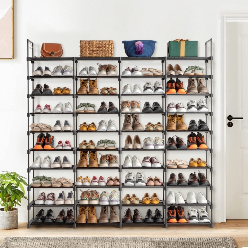 Shoe Rack Multi Column Storage Black 10 Tier Functional Vertical Mudroom